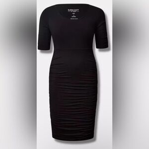 TORRID Super Soft Elbow Sleeve Bodycon Shirred Ruched Dress SZ 2X NWOT Versatile